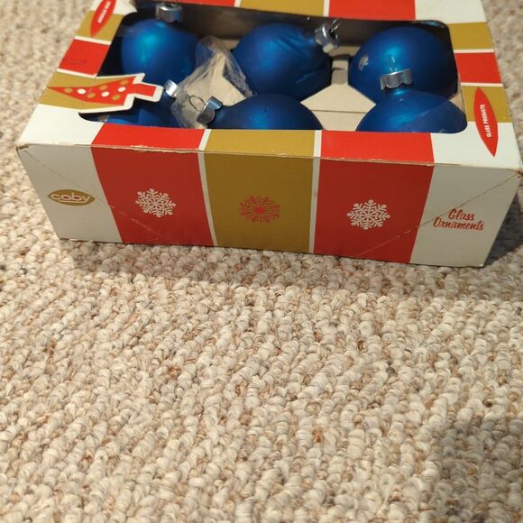 Vintage Coby Glass Christmas Ornaments Blue Bulbs Lot of 6 Box Retro - Picture 3 of 6